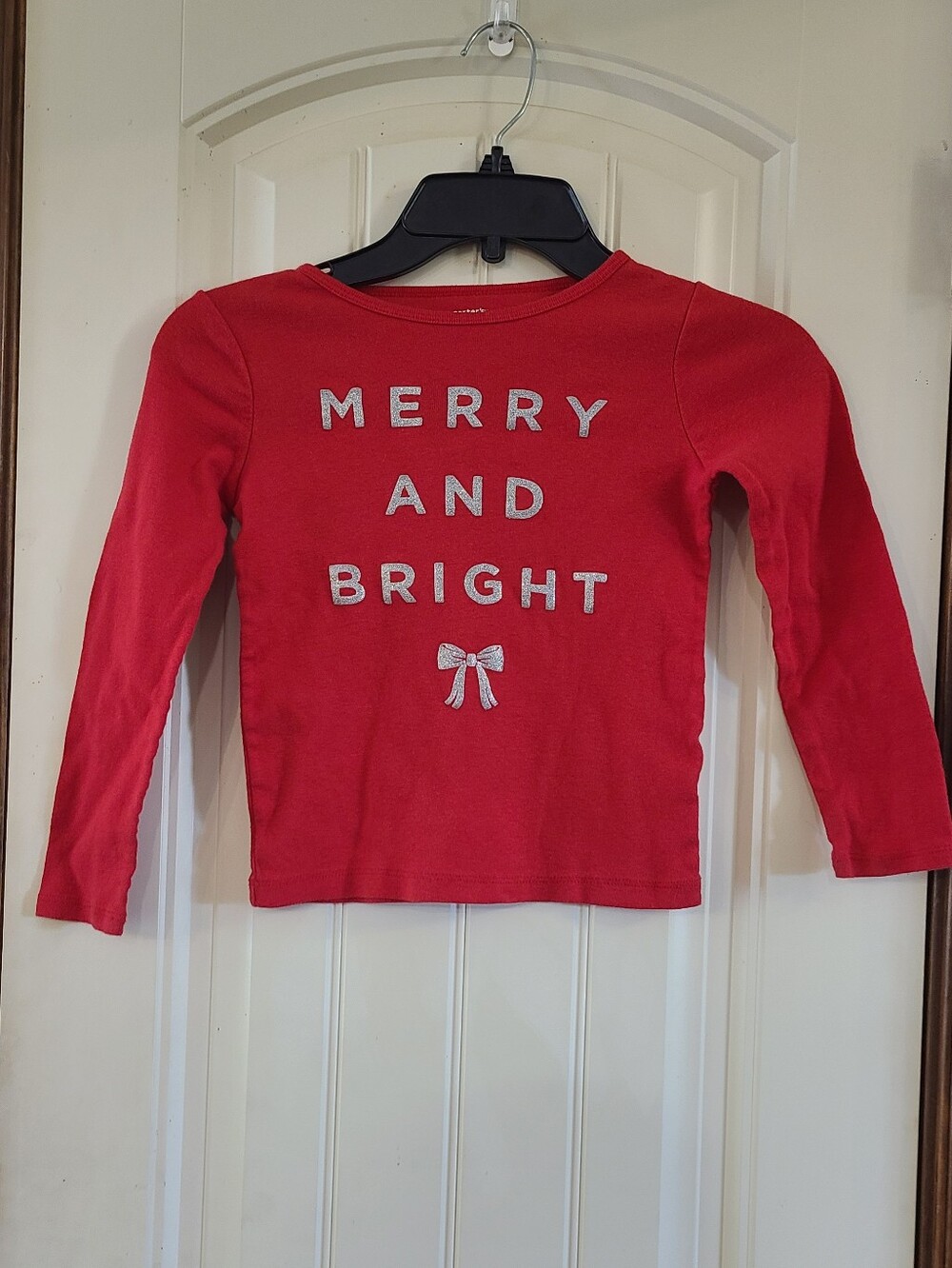 Carter's Red Long-Sleeve 'Merry and Bright' Top with Silver Bow Size 6X